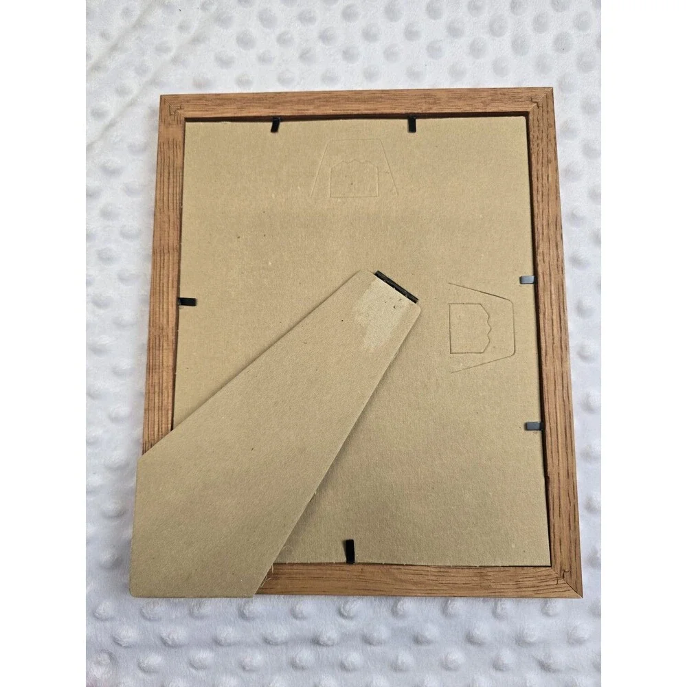 90's Fuzzy Velvet Art 8x10 Wooden Picture Frame Easel Back Birds Garden Birdbath